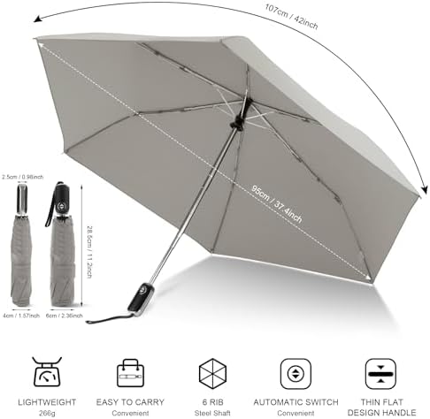 LEAGERA Automatic Flat Umbrella -Collapsible Portable Pocket Umbrella ...
